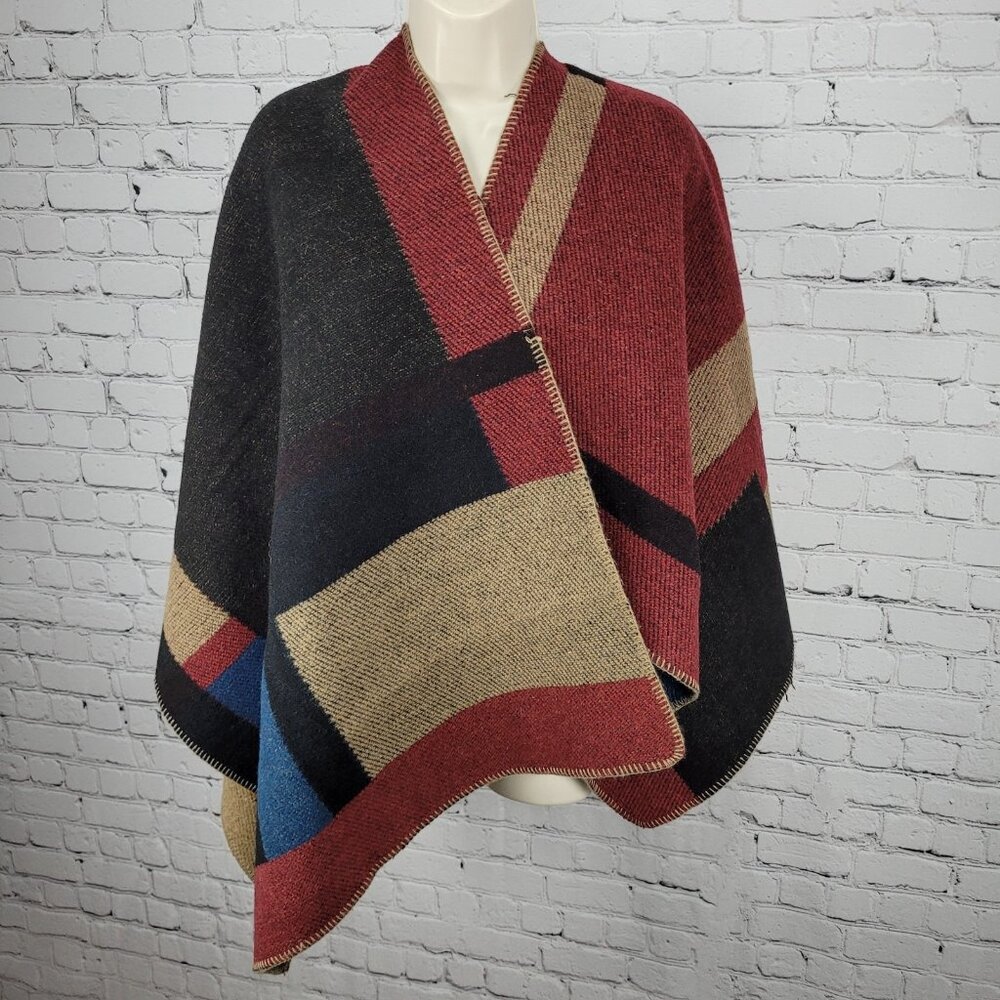 Ayomis Proesum Colorblock Asymmetric Shawl Cape Blanket Sweater One Size